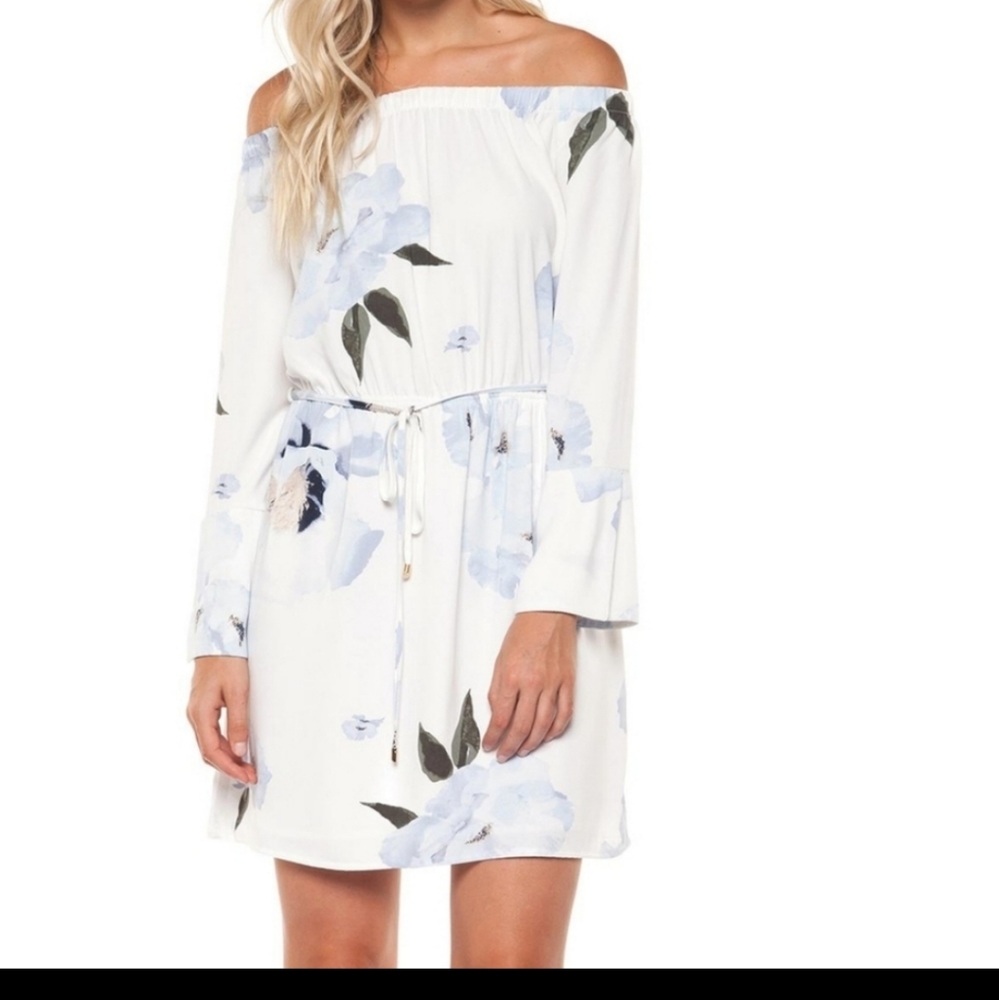 NWT DEX BRAND WATERCOLOR FLORAL PRINTED OFF-SHOULDER DRESS